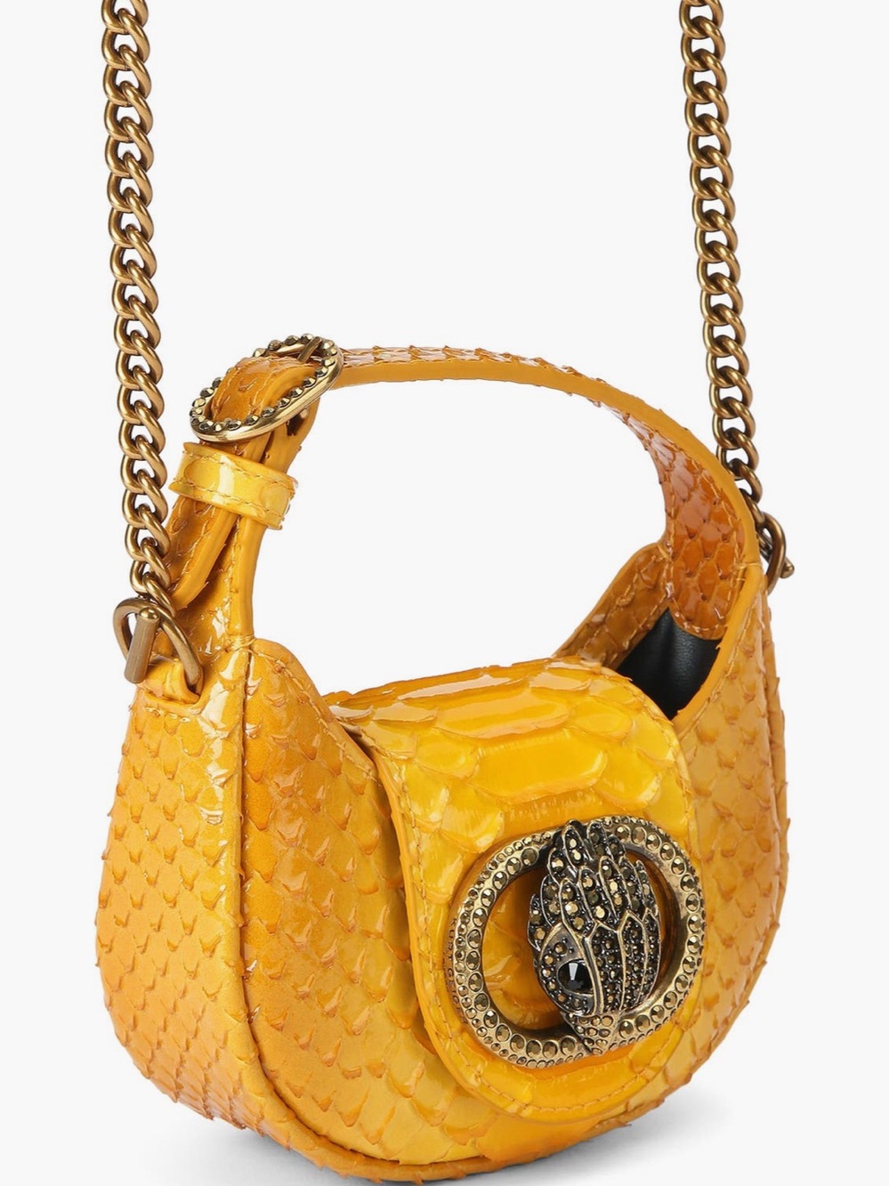 Kurt Geiger Yellow Textured Mini Shoulder Bag with Chain Detail - Picture 3 of 3